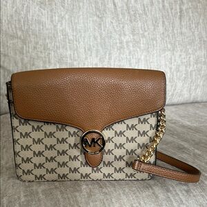 Michael Kors Brown and Tan Crossbody Bag with Signature MK Logo